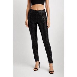 May & July Womens Shinny Black Sequin Long Pants Size M Stretch Whimsigoth